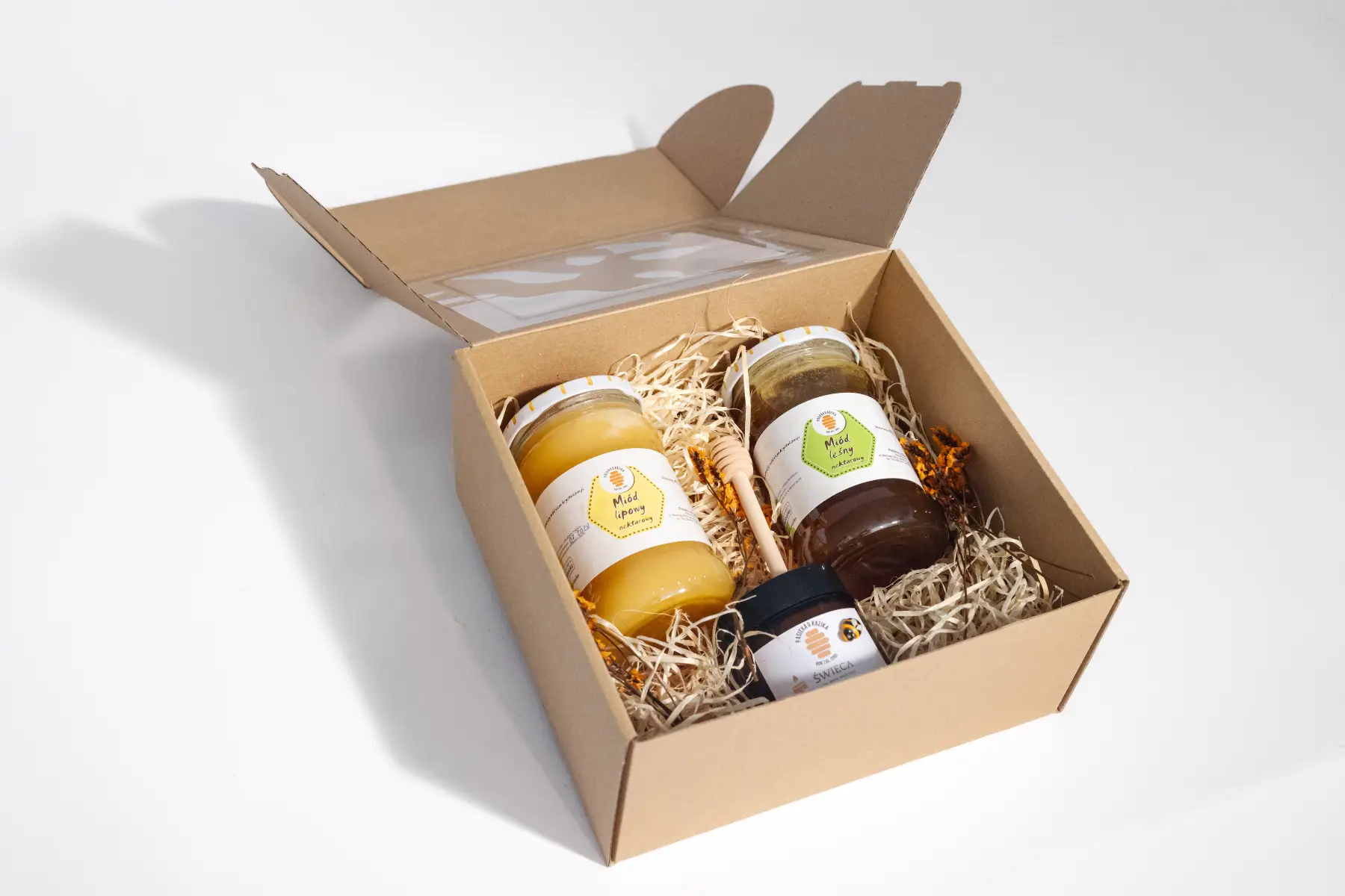 Zestaw prezentowy 2 miody 400/410g + świeca